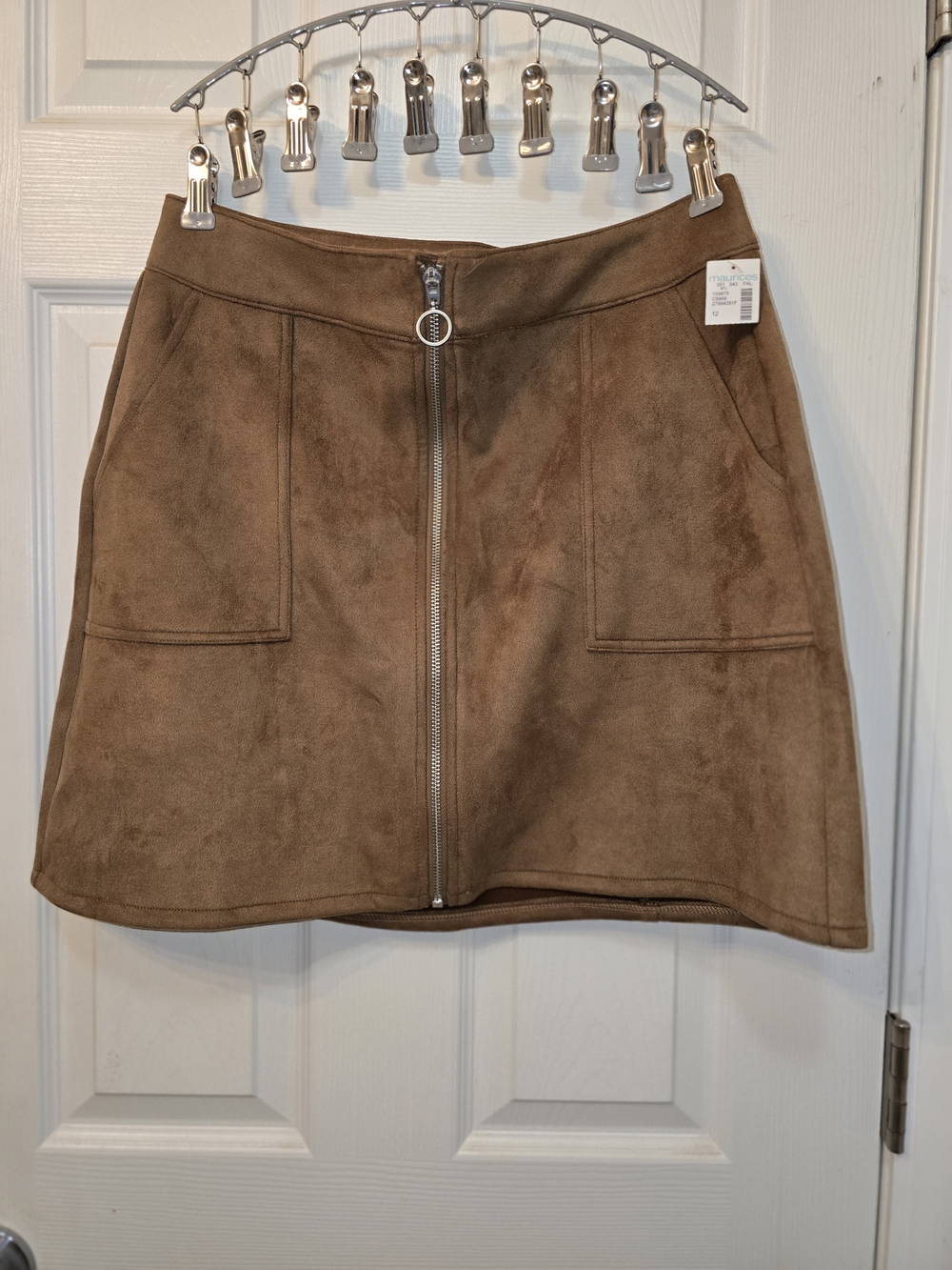 Maurices Brown Suede-Look Front Zip Mini Skirt 12 High Waist